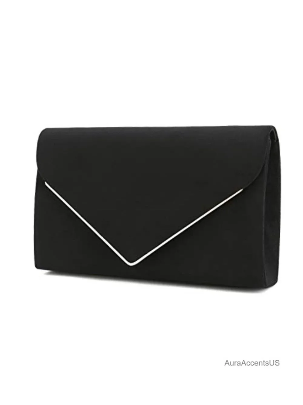 Faux Suede Clutch Bag Metal Binding Evening Purse for Wedding Prom Black-Tie